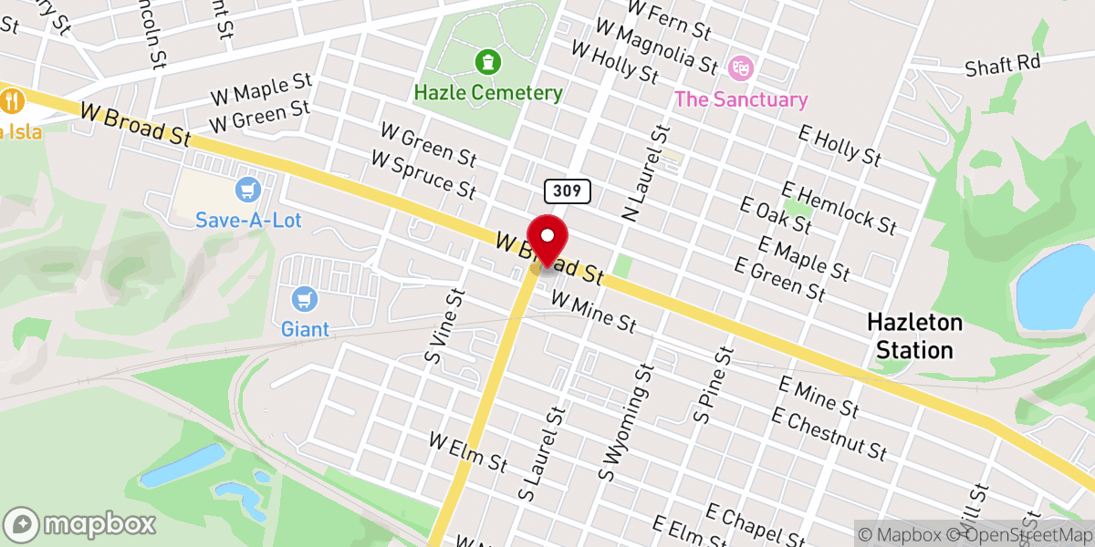 Map showing location of Downtown Hazleton Alliance for Progress