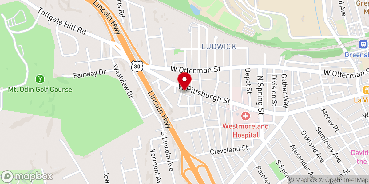 Map showing location of First Antioch Baptist Church of Greensburg