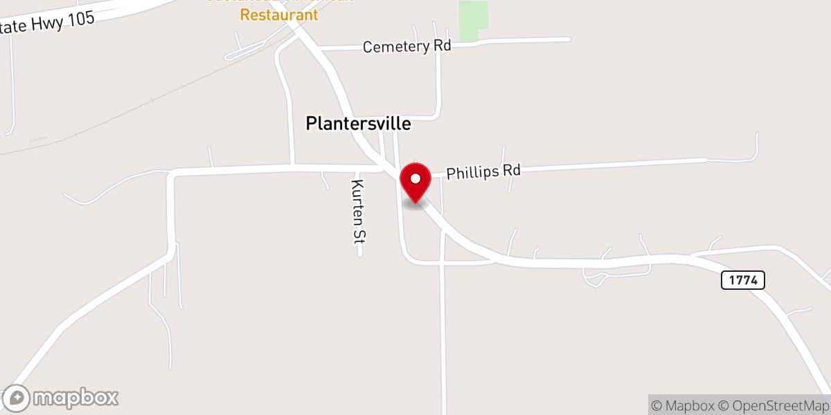 Map showing location of Plantersville Baptist Church