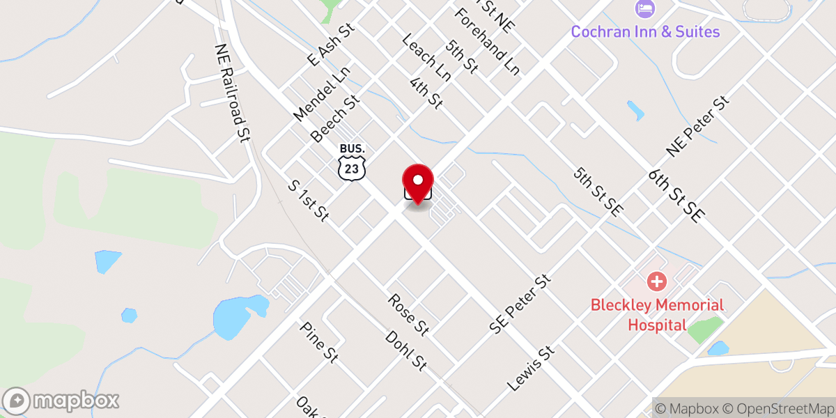 Map showing location of First Baptist Church of Cochran