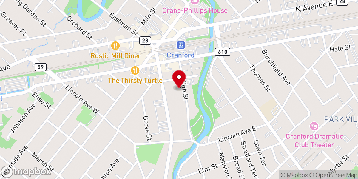 Map showing location of First Baptist Church of Cranford