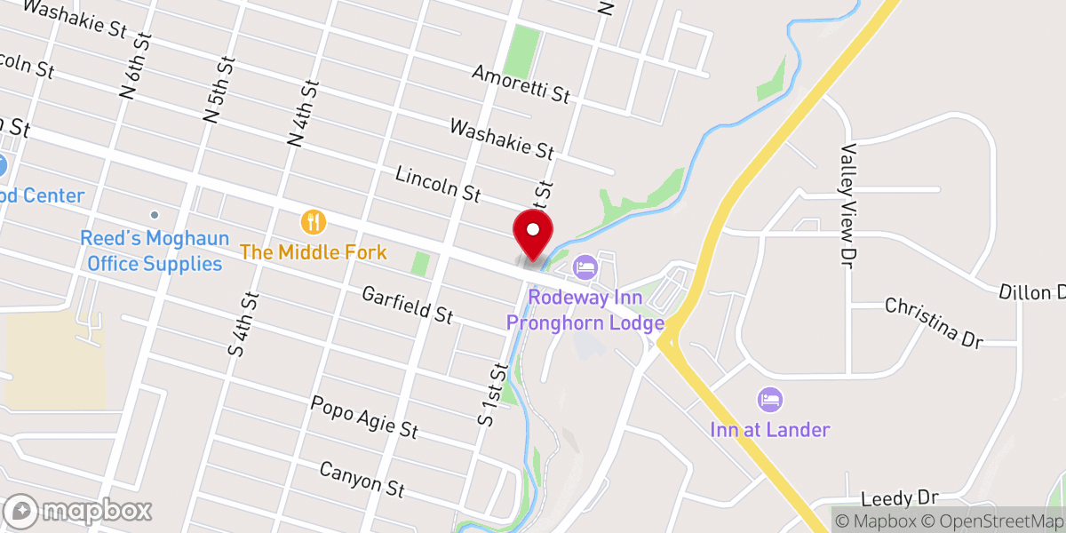 Map showing location of Lander Chamber of Commerce Visitor Center & Business Complex