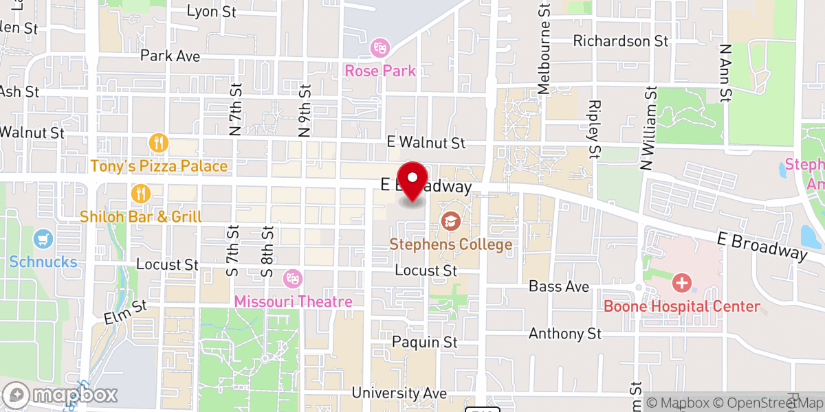Map showing location of First Baptist Church of Columbia MO