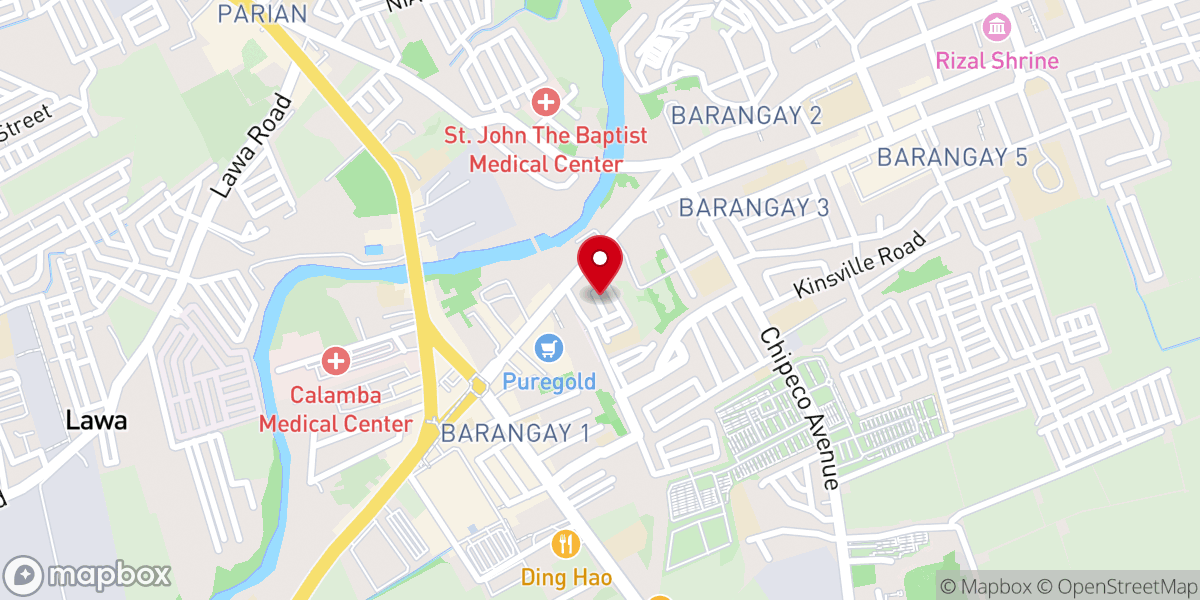 Map showing location of Calamba Church of Christ 33 A.D.