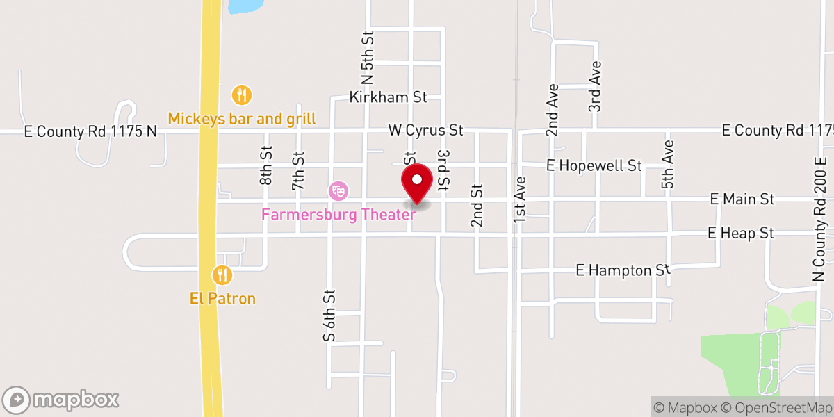 Map showing location of Farmersburg Methodist Church