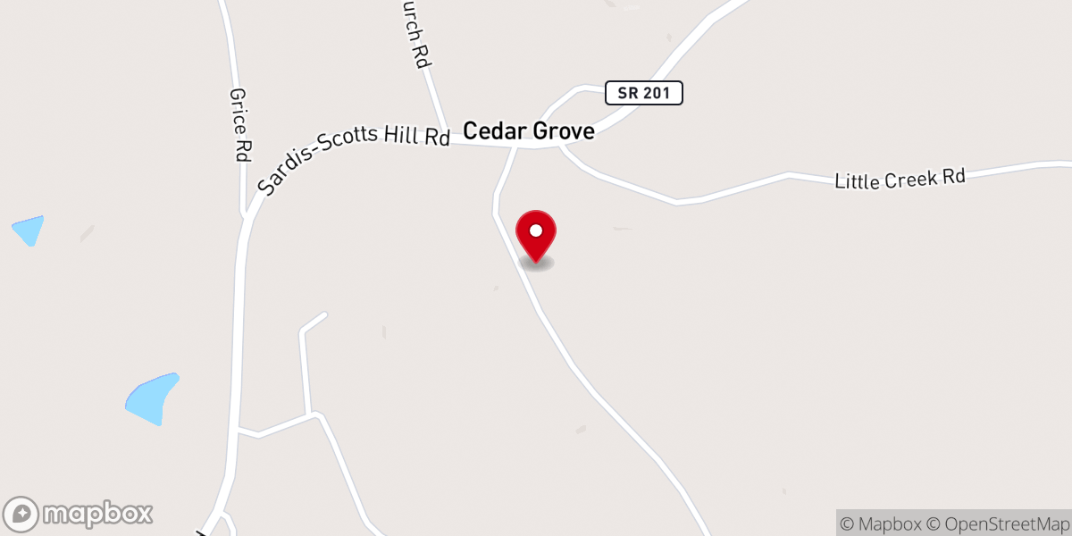 Map showing location of Cedar Grove Baptist Church