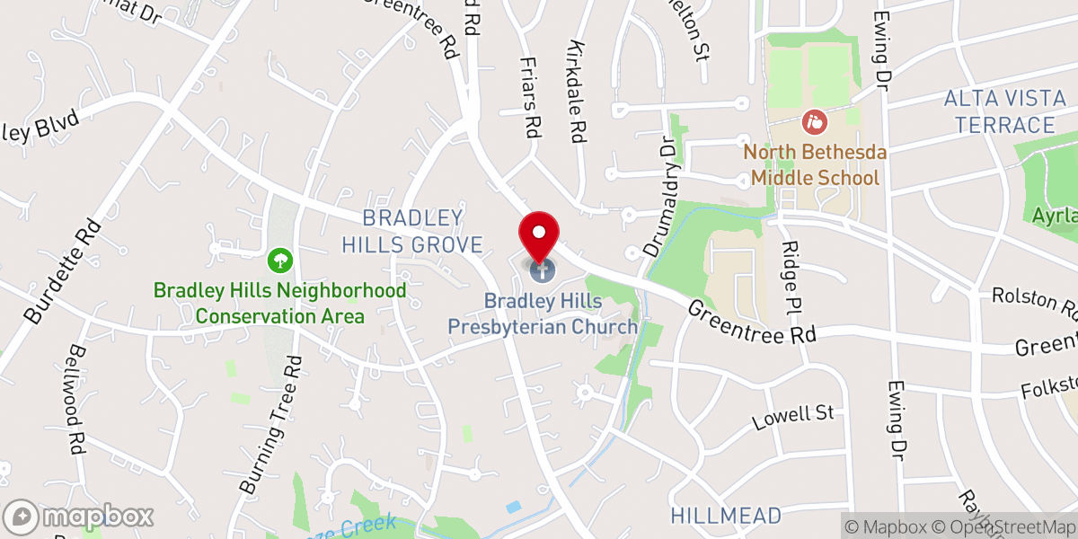 Map showing location of Bradley Hills Presbyterian Church Nursery School
