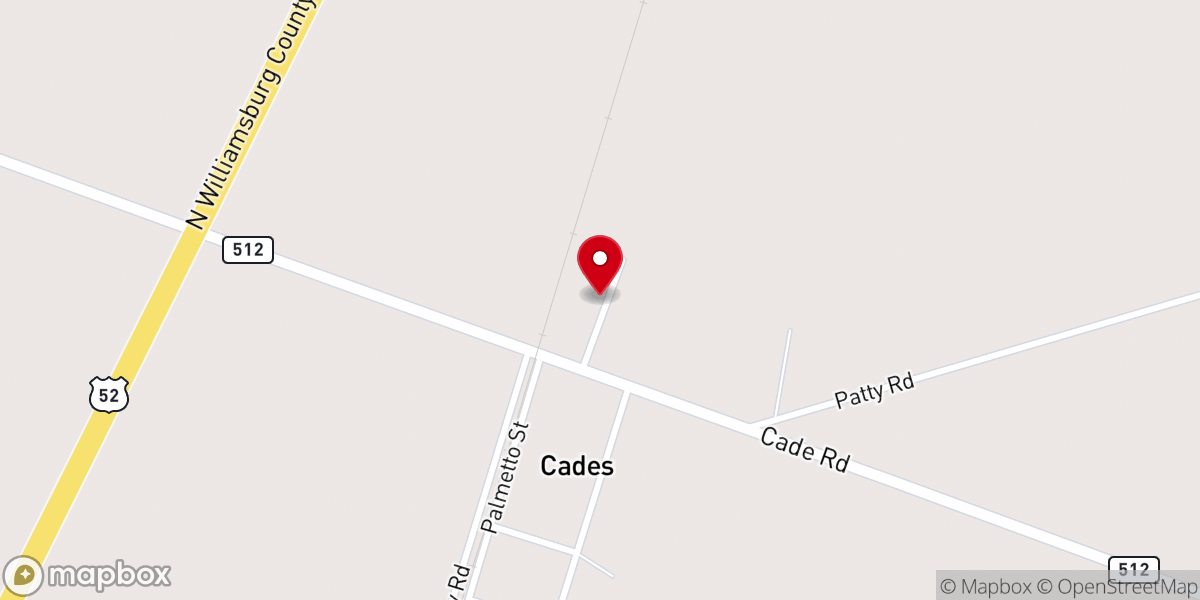 Map showing location of Cades Baptist Church