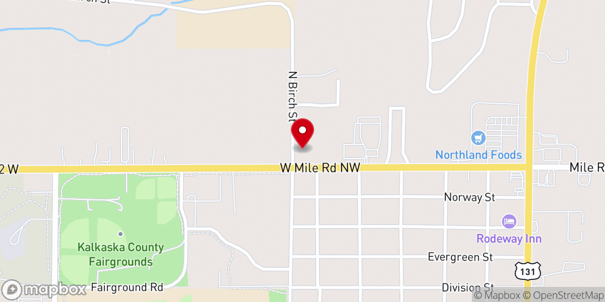 Map showing location of Kalkaska Seventh-day Adventist Church