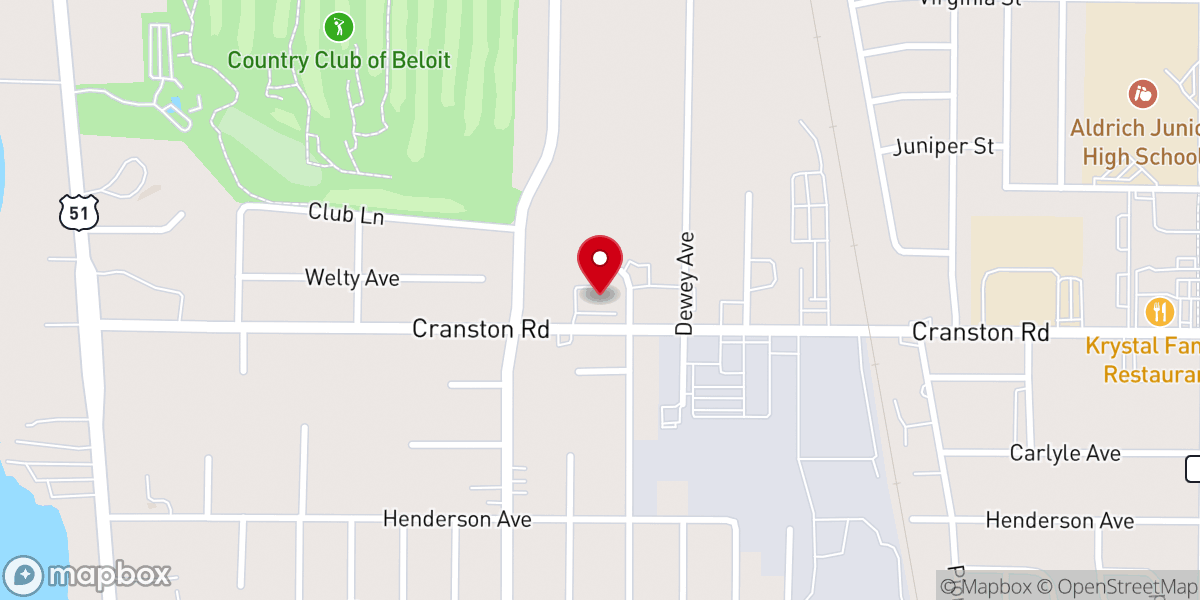 Map showing location of Beloit First Assembly Of God