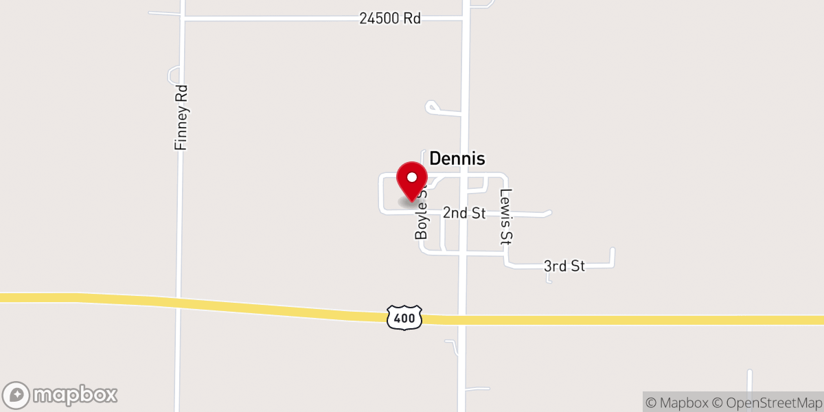 Map showing location of Dennis United Methodist Church
