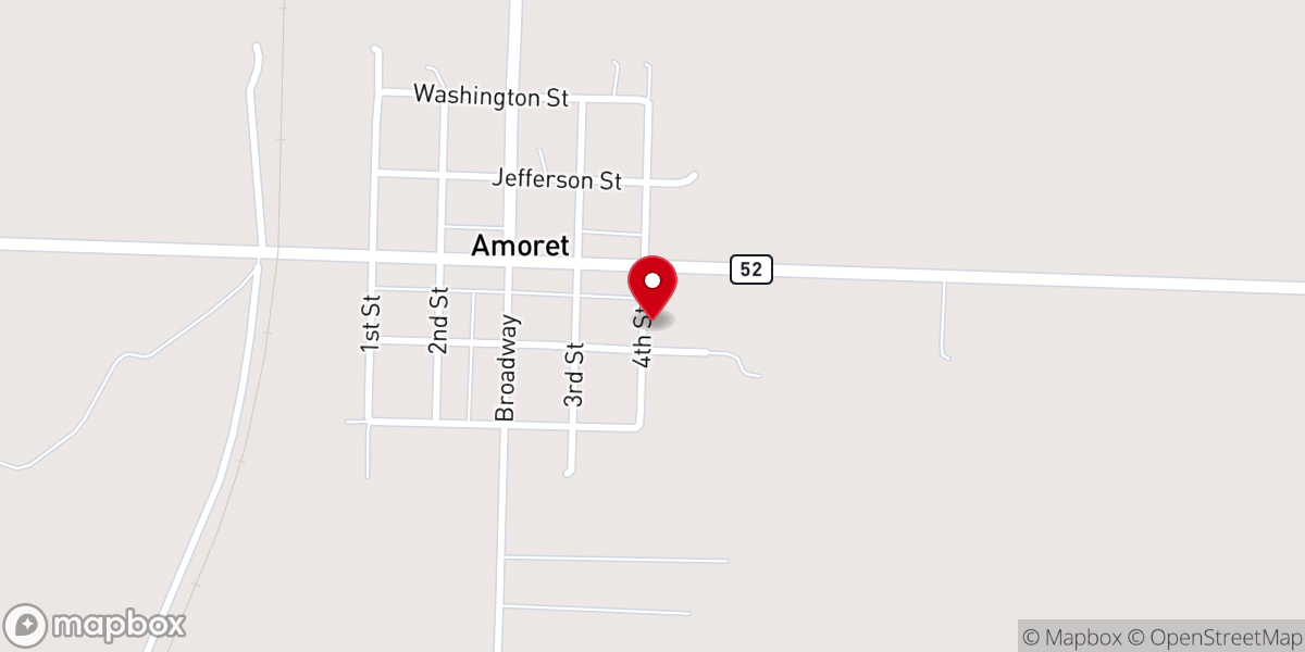 Map showing location of Amoret Christian Church