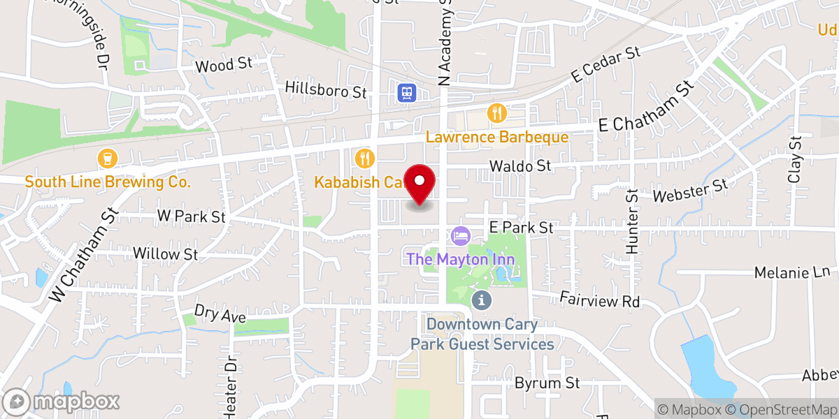 Map showing location of First Baptist Church, Cary