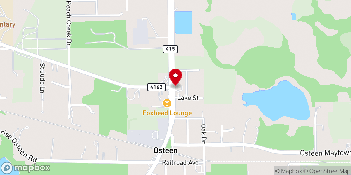 Map showing location of First Baptist Church of Osteen