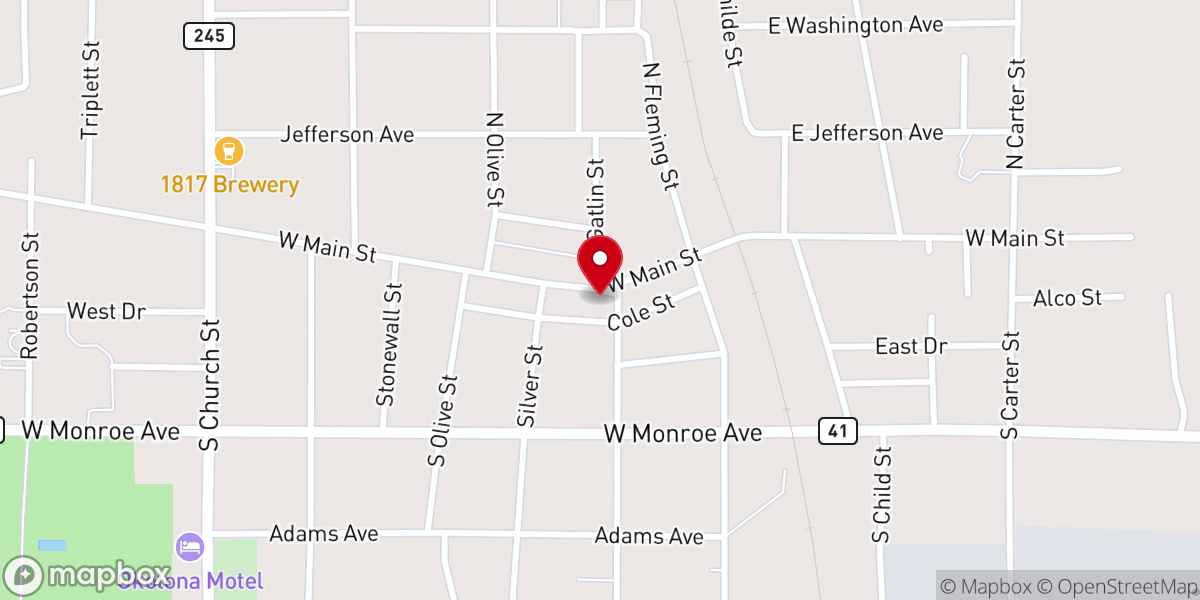 Map showing location of Okolona First Baptist Church