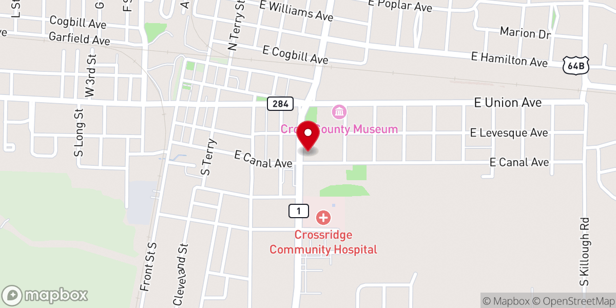 Map showing location of Wynne City Police Department