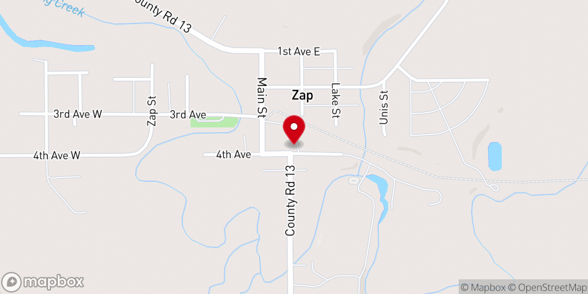 Map showing location of Zap United Church