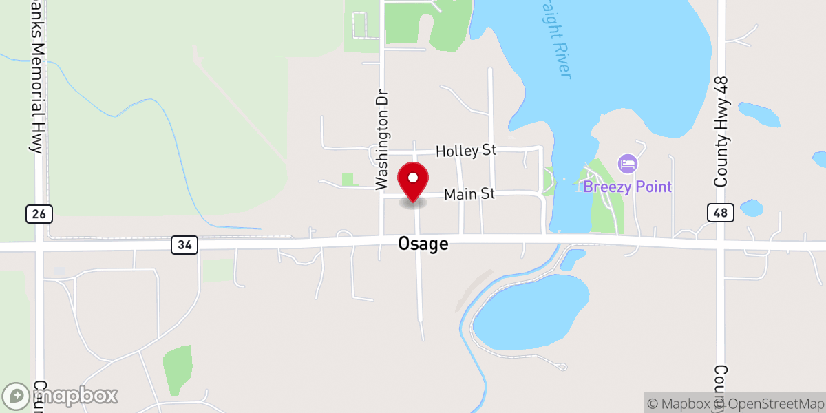 Map showing location of First Baptist Church of Osage