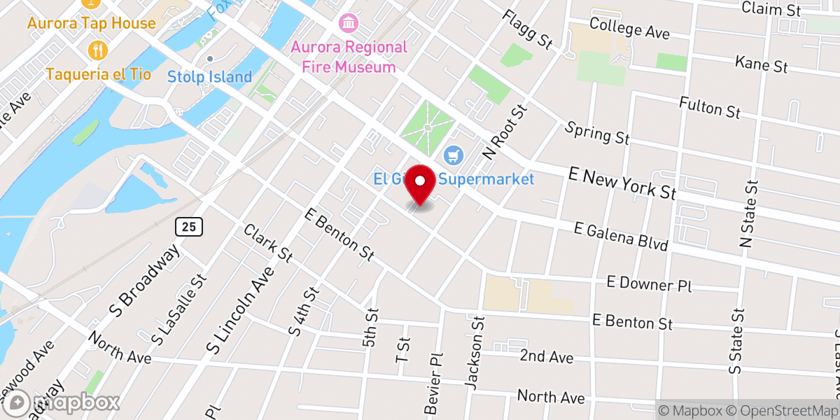 Map showing location of Aurora Area Catholic Center for Religious Education