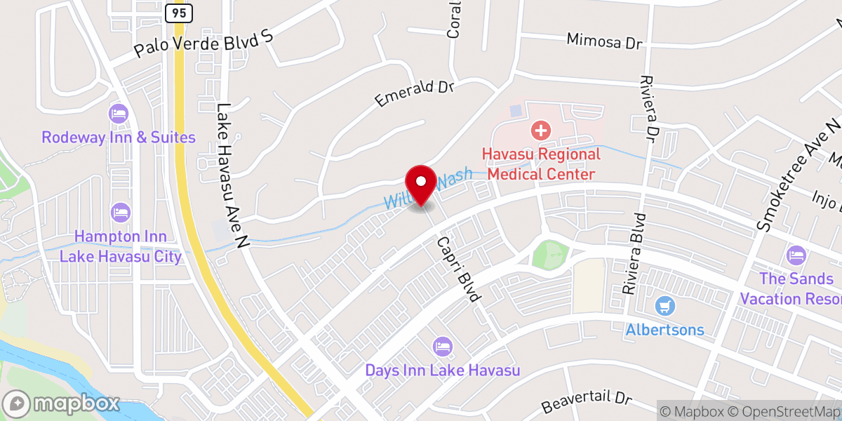 Map showing location of Lake Havasu Fellowship Hall