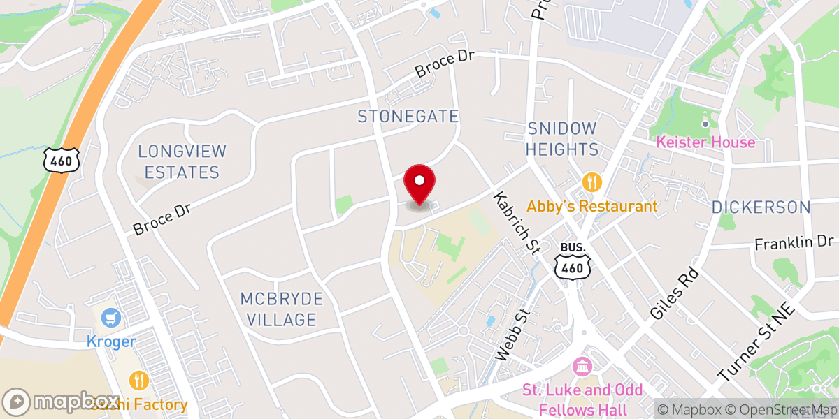 Map showing location of Blacksburg Christian Church