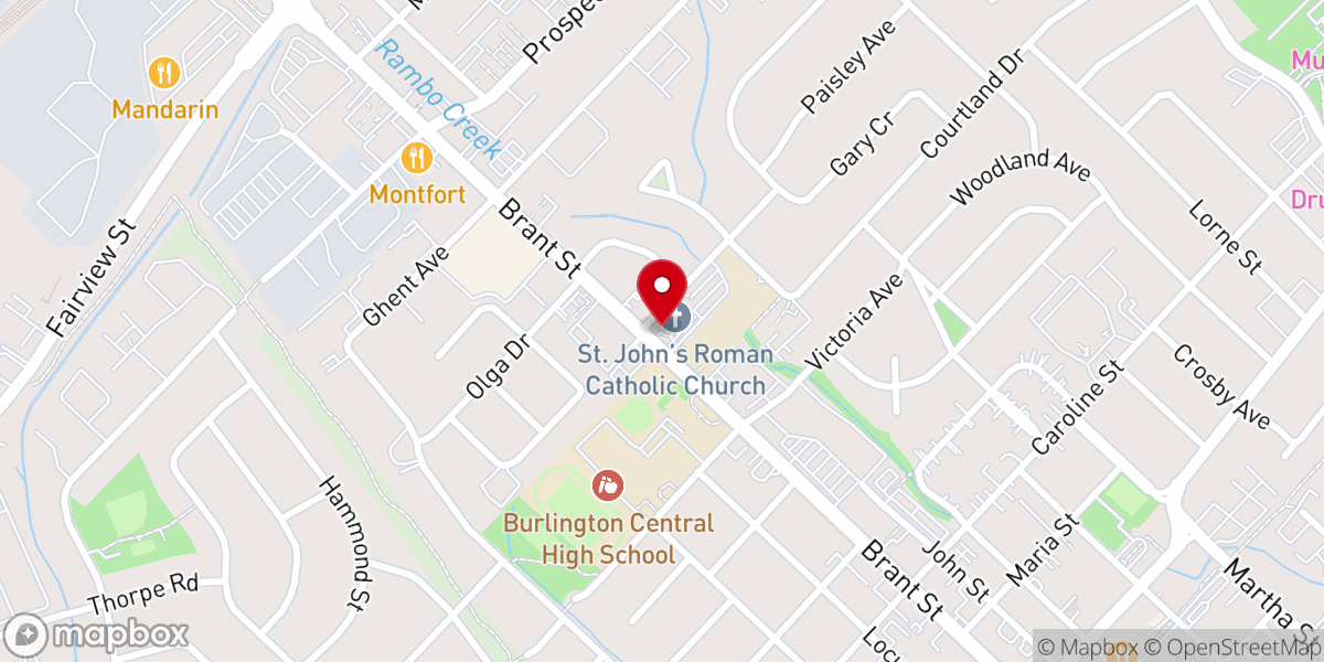 Map showing location of St. John the Baptist Church