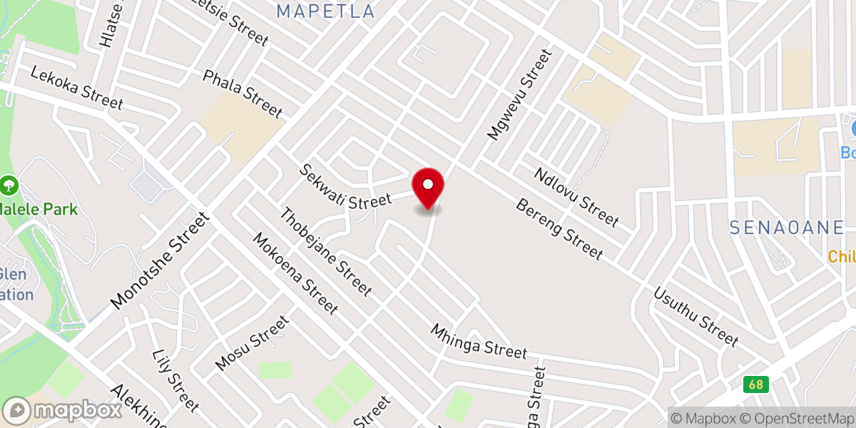 Map showing location of St Lazarus Apostolic Church in South Africa