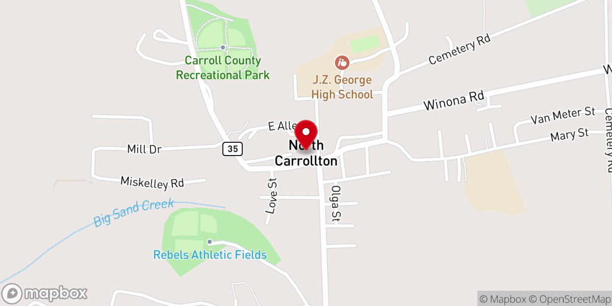 Map showing location of North Carrollton