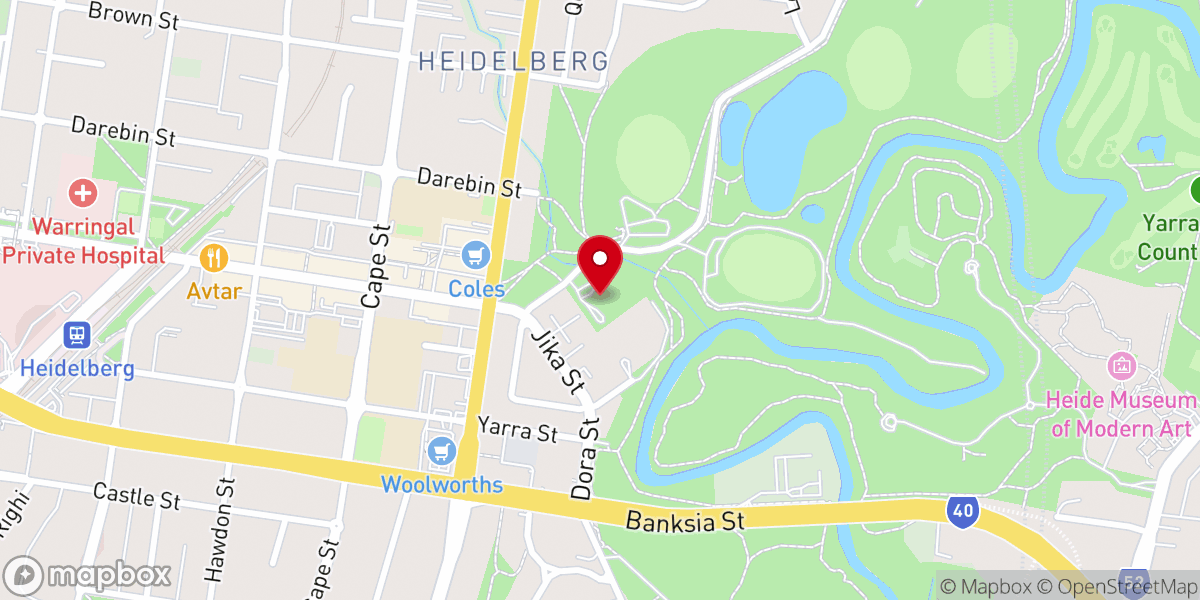 Map showing location of Anglican Parish of Banyule (St John’s Heidelberg)