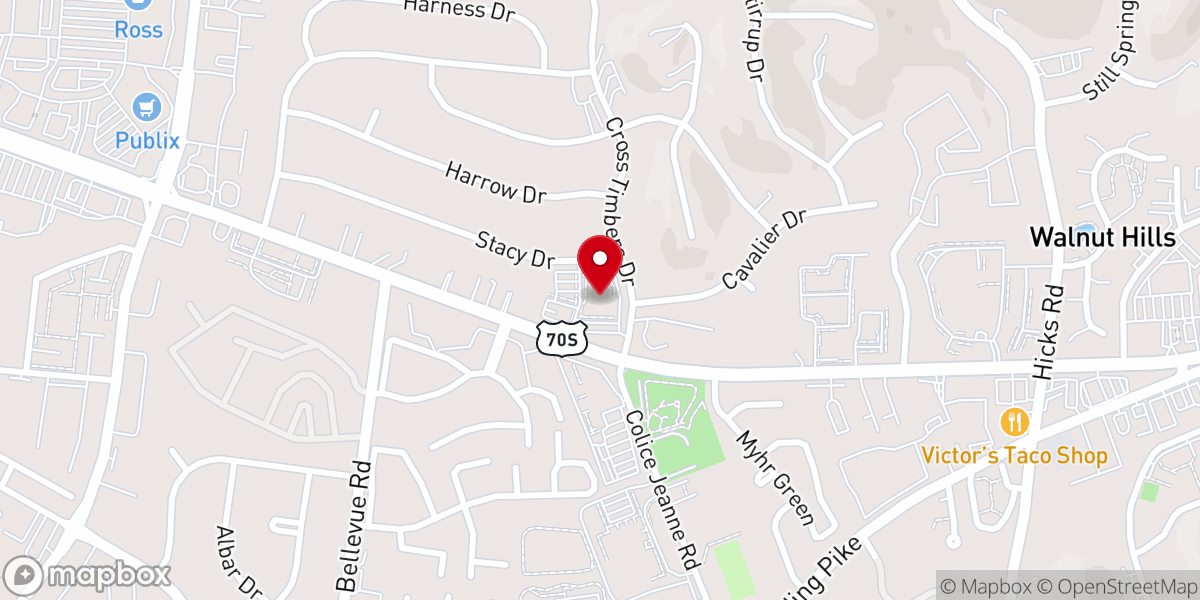 Map showing location of Bellevue Baptist Church