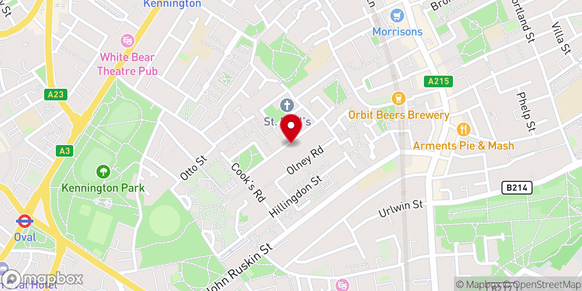 Map showing location of St Wilfrid’s RC Church, Kennington Park