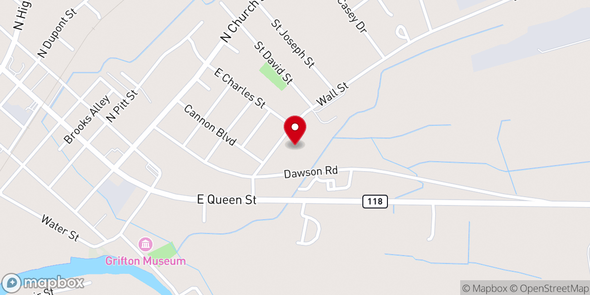 Map showing location of Grifton Free Will Baptist Church