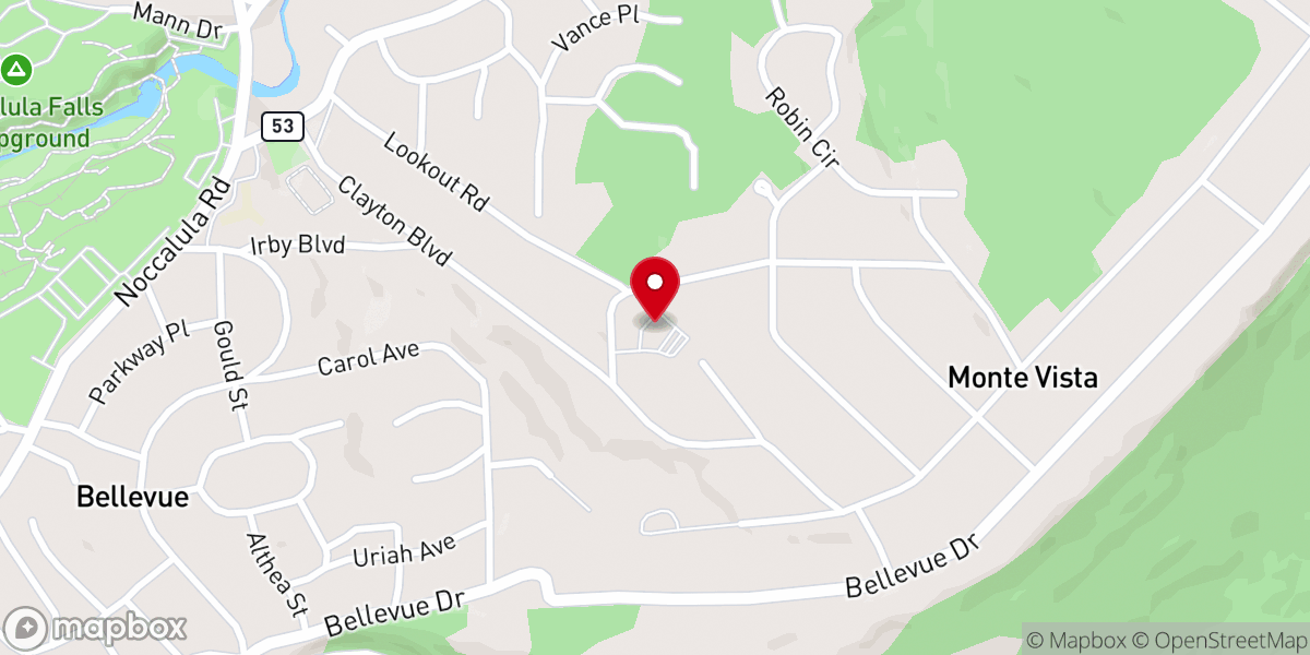 Map showing location of Falls Mountain Global Methodist Church