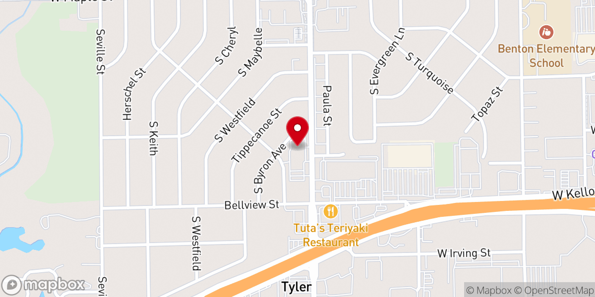 Map showing location of Tyler Road Southern Baptist Church