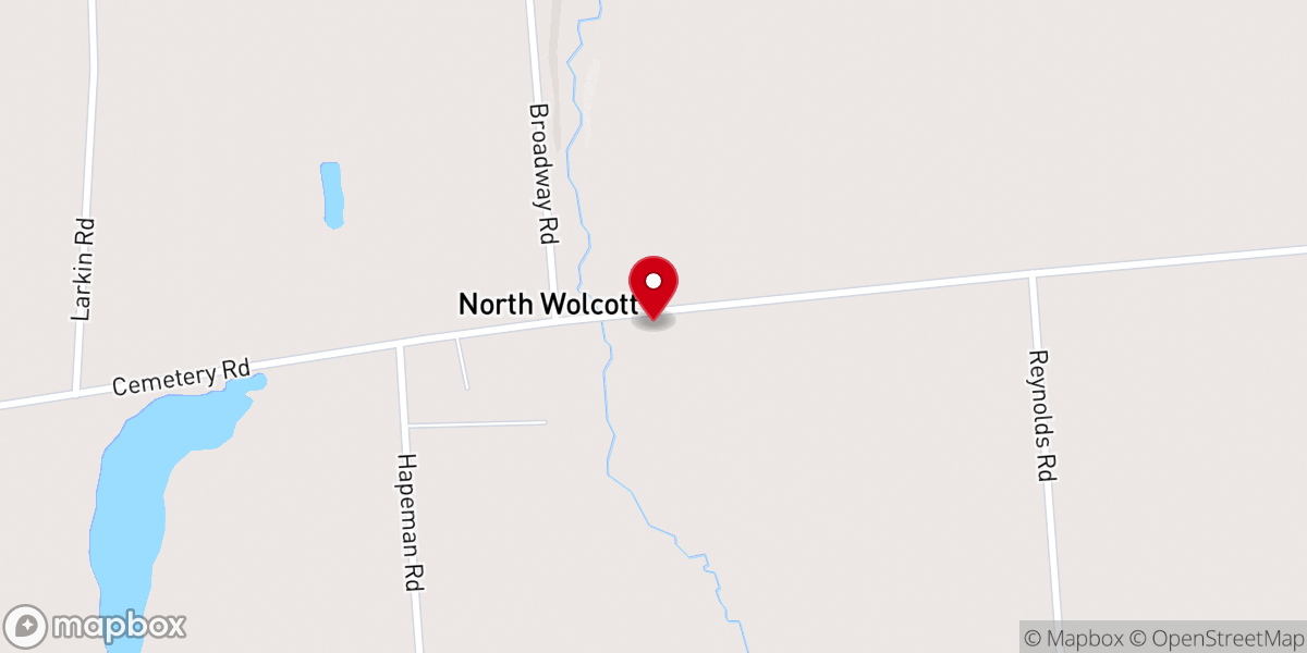 Map showing location of North Wolcott Christian Church