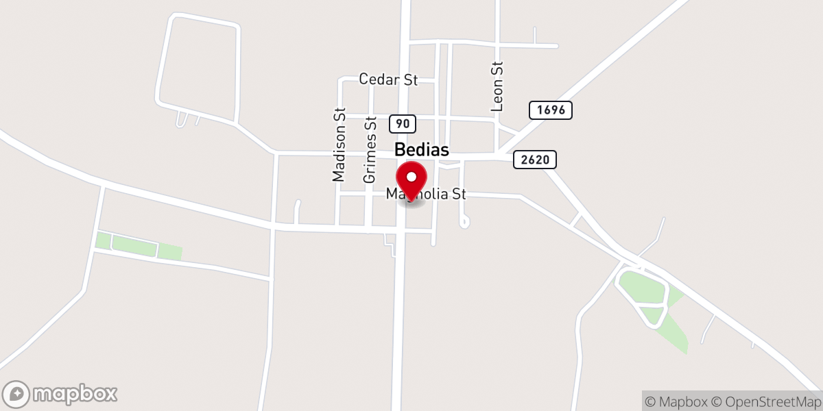Map showing location of Bedias Church of Christ