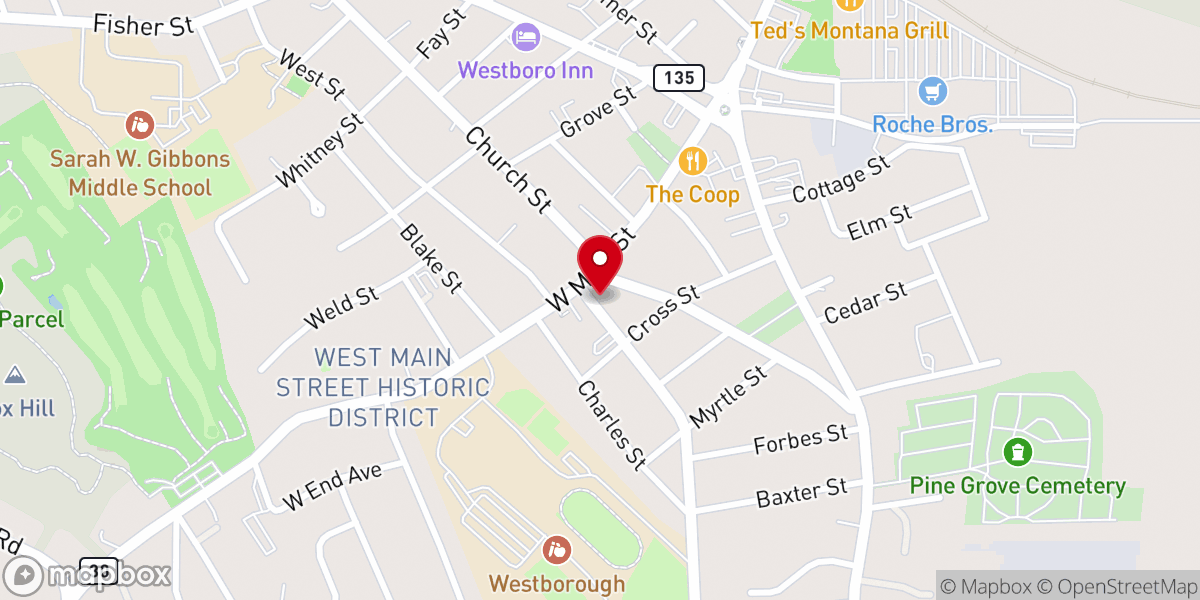 Map showing location of Unitarian Universalist Congregational Society Westborough