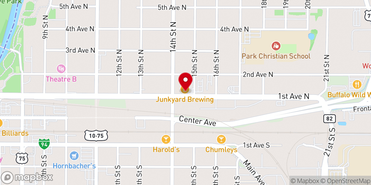 Map showing location of Junkyard Brewing Company
