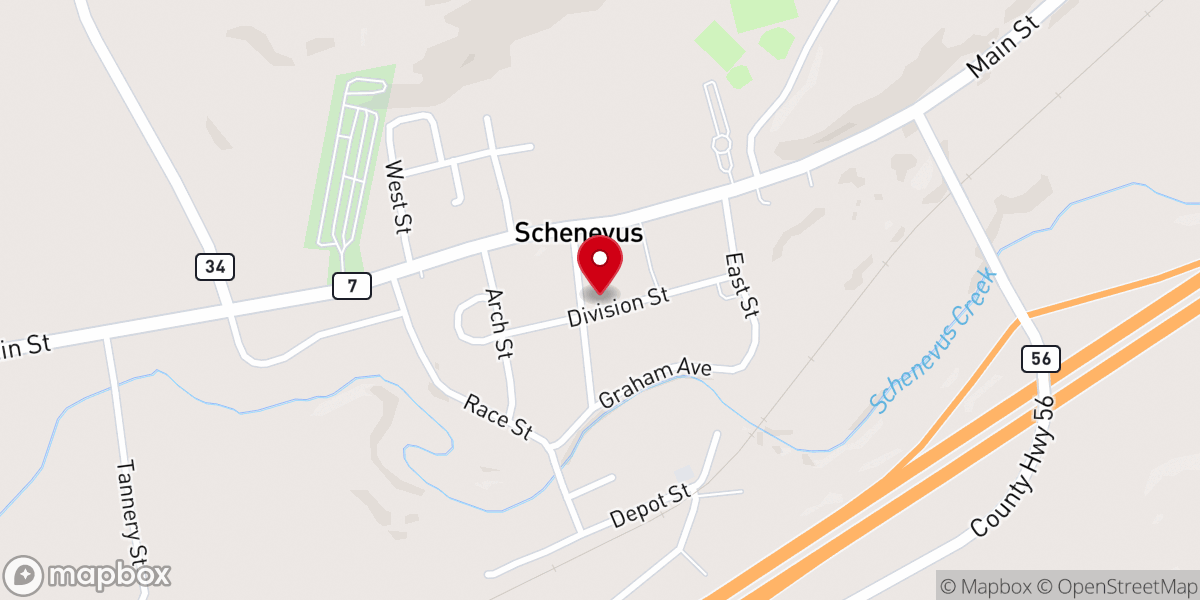 Map showing location of First Baptist Church of Schenevus