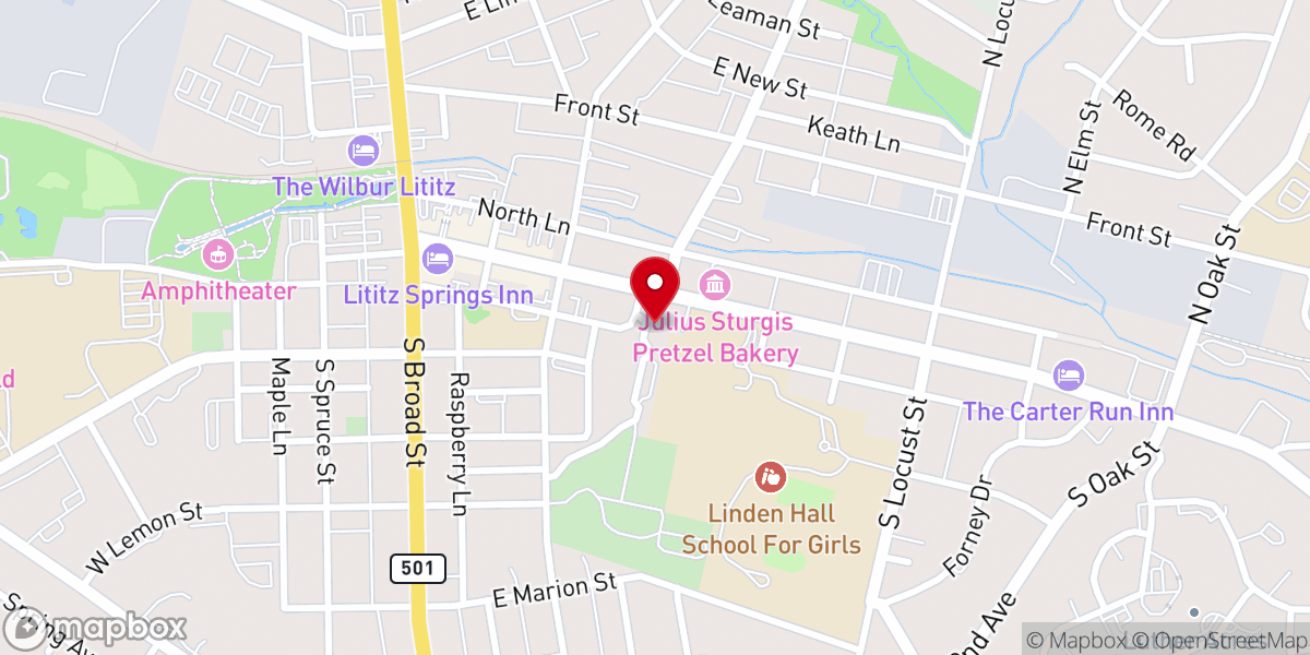 Map showing location of Lititz Moravian Congregation