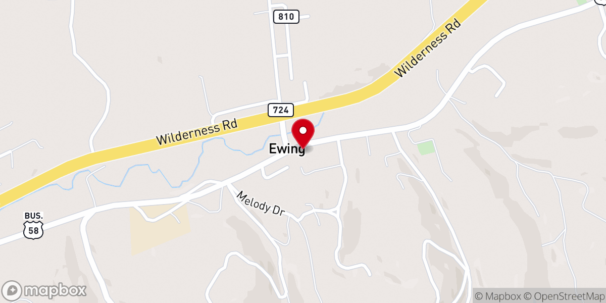 Map showing location of First Baptist Church of Ewing, Virginia
