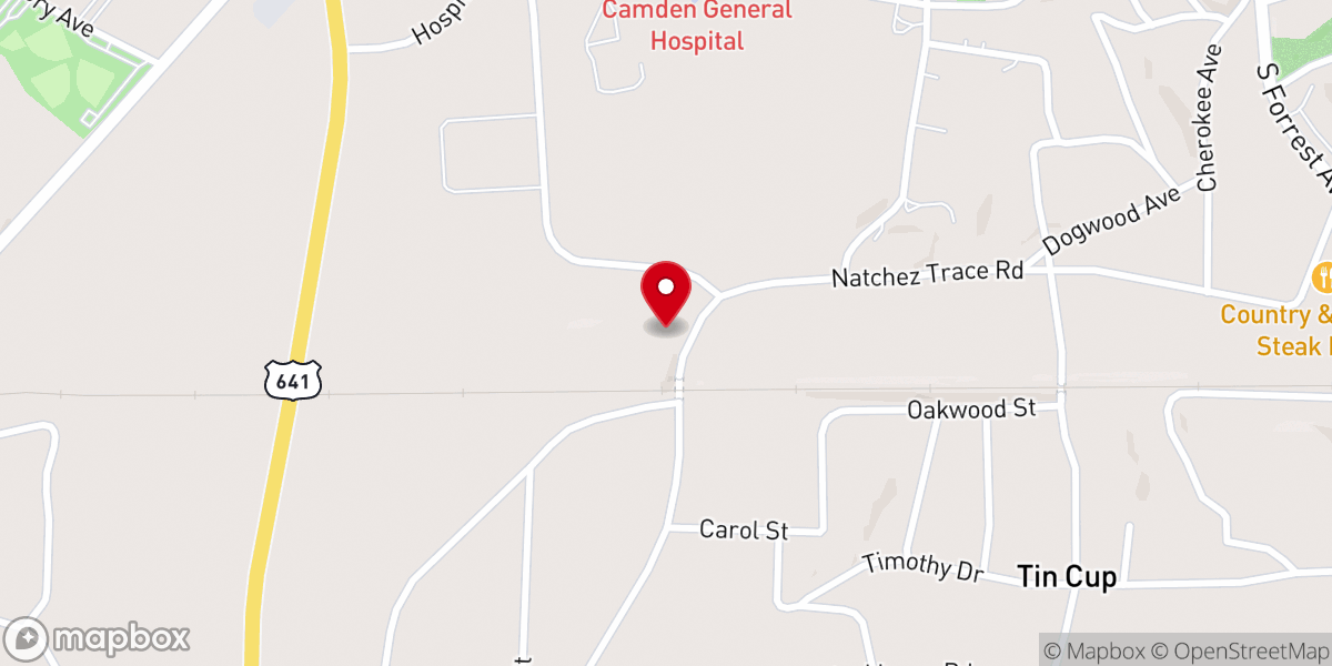 Map showing location of Natchez Trace Baptist Church