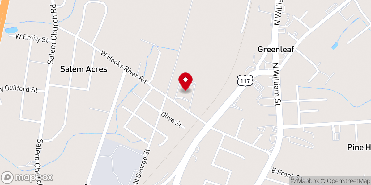 Map showing location of Goldsboro Raleigh Assembly Church