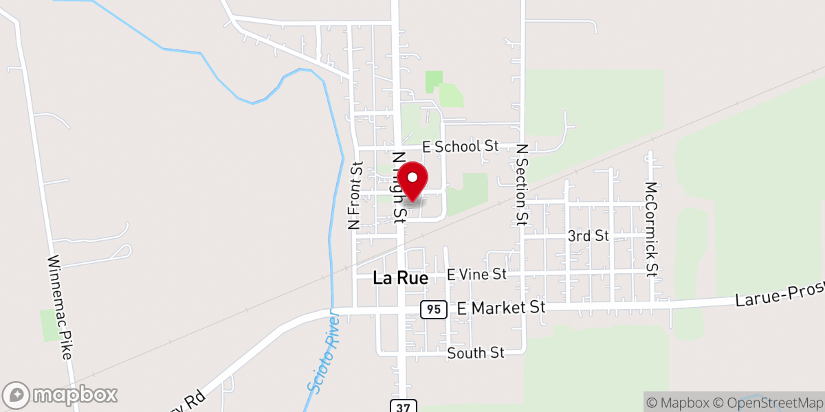Map showing location of La Rue United Methodist Church