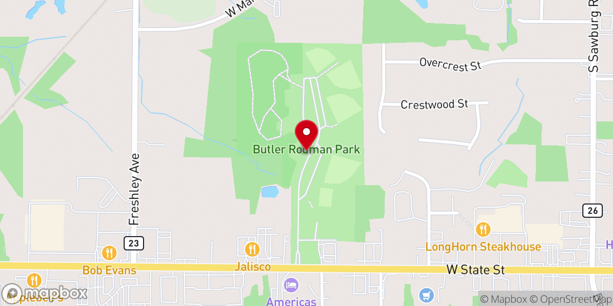 Map showing location of Butler Rodman Park