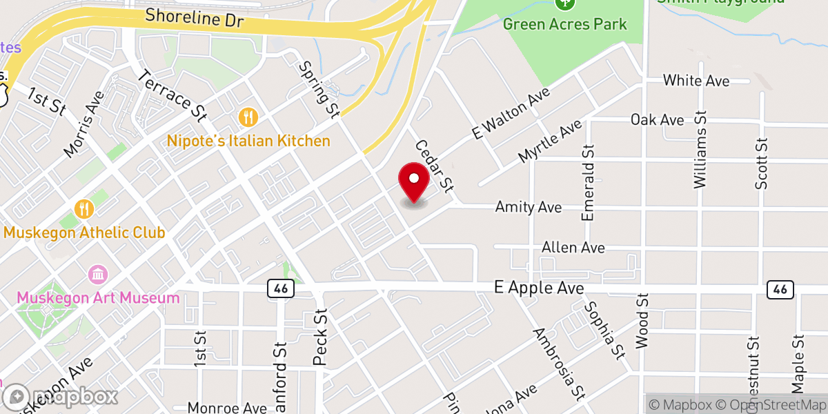Map showing location of Spring Street Baptist Church