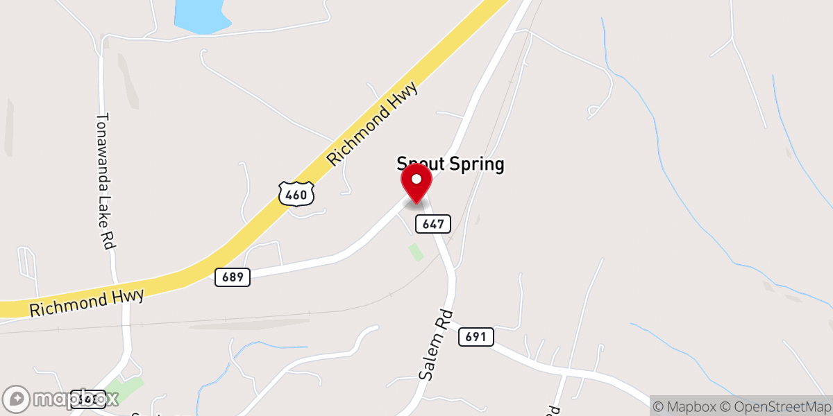 Map showing location of Spout Spring Baptist Church