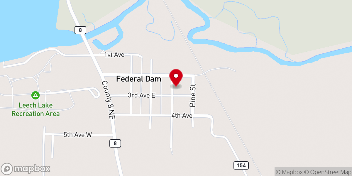 Map showing location of Federal Dam City Hall