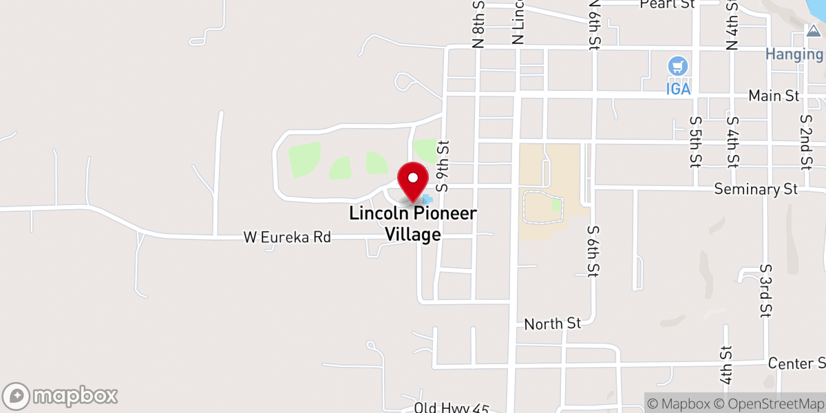 Map showing location of Lincoln Pioneer Village and Museum