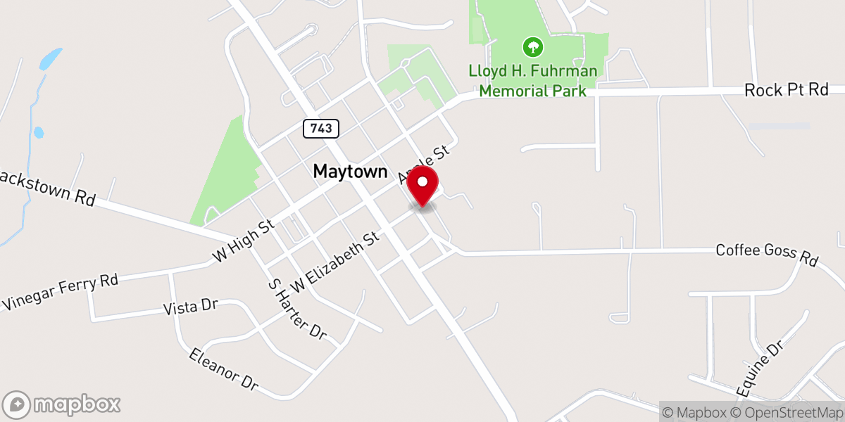 Map showing location of Maytown Reformed Church